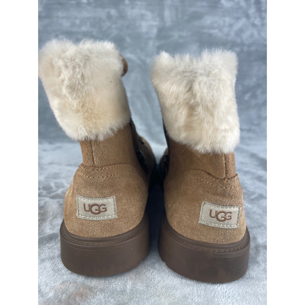 UGG Lakesider Heritage Mid Boots Womens 6 Chestnut Excellent Suede Faux Fur Zip - Picture 6 of 8
